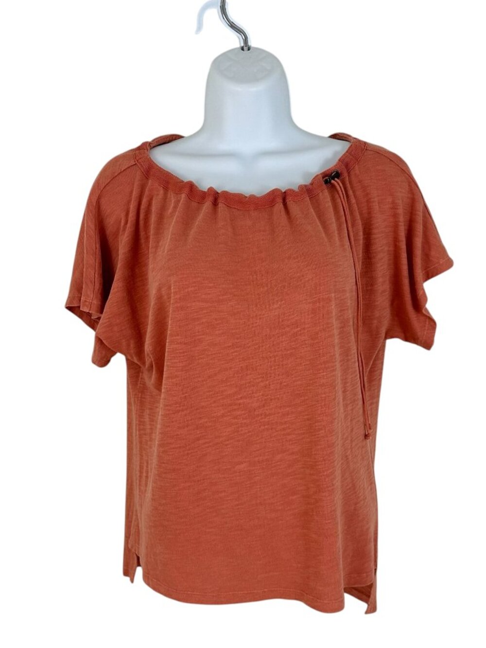 XCVI Women's Size S Exelda Drawstring Neckline Short Sleeve Terracotta Top